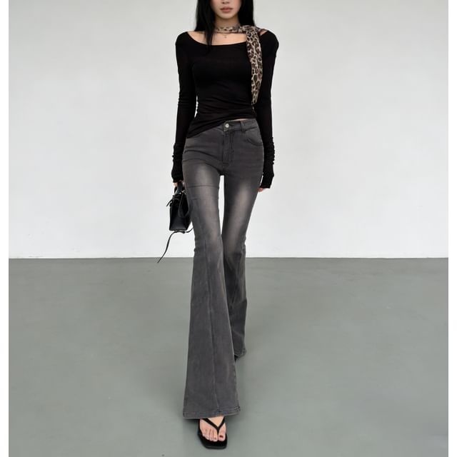 scenesweet-High Waist Flared Jeans