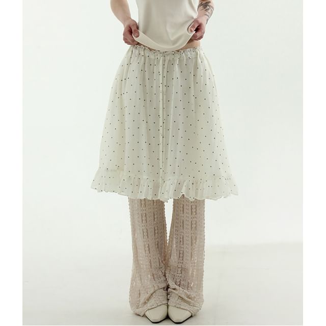 scenesweet-High Waist Polka Dot Ruffled-Hem Mini Skirt