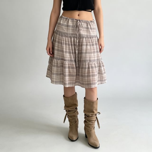 scenesweet-Low Waist Plaid Mini Tiered Skirt