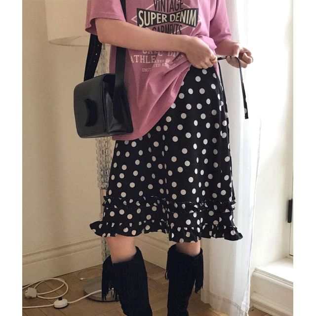 scenesweet-Mid Rise Polka Dot Ruffle A-Line Skirt