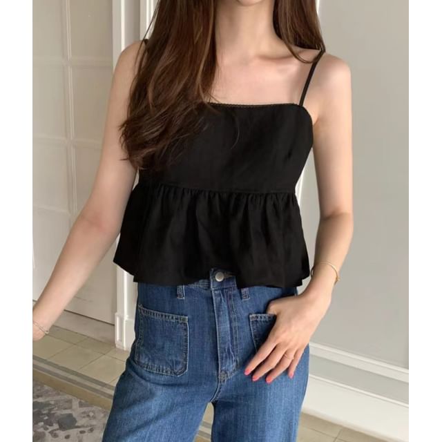scenesweet-Plain Open-Back Crop Camisole Top