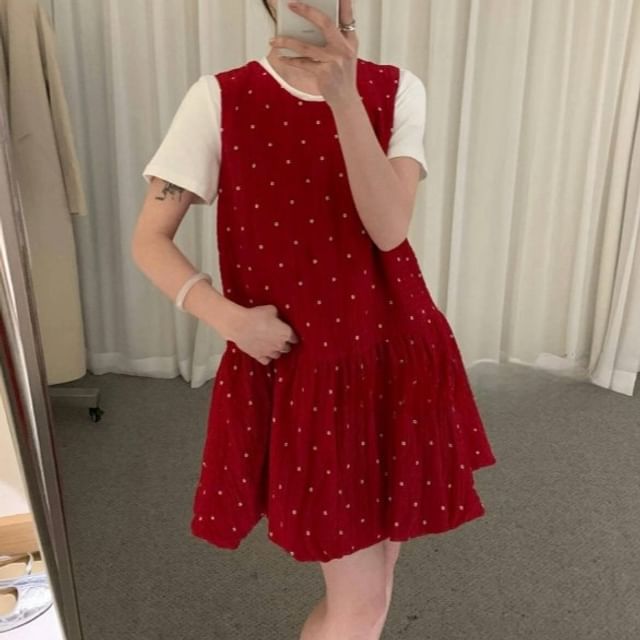 open lace back dress Lana Roux 90s Retro Dungaree Utility Denim Twill Overalls Red / Large main image 0