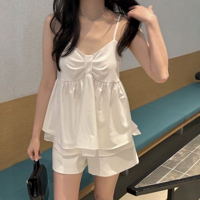 scenesweet-V-Neck Plain Layered A-Line Camisole Top
