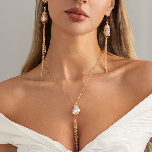 Seirios-Beaded Lariat Necklace Drop Earring