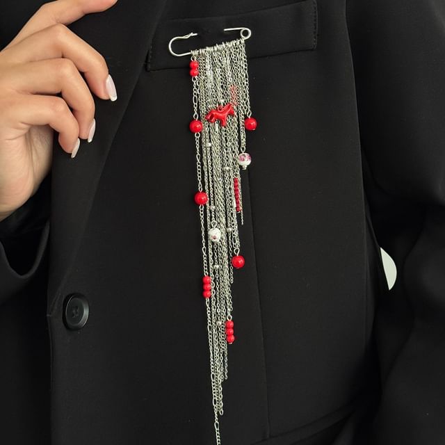 Seirios-Ceramic Bead Fringed Alloy Brooch