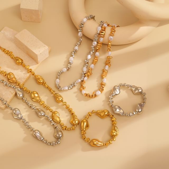 Seirios-Irregular Bead Alloy Choker Bracelet Set Various Designs