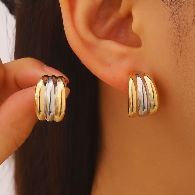 Seirios-Layered Alloy Open Hoop Earring Various Designs