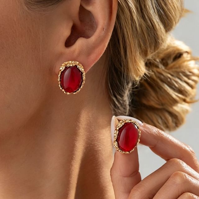 Seirios-Oval Gemstone Stud Earring