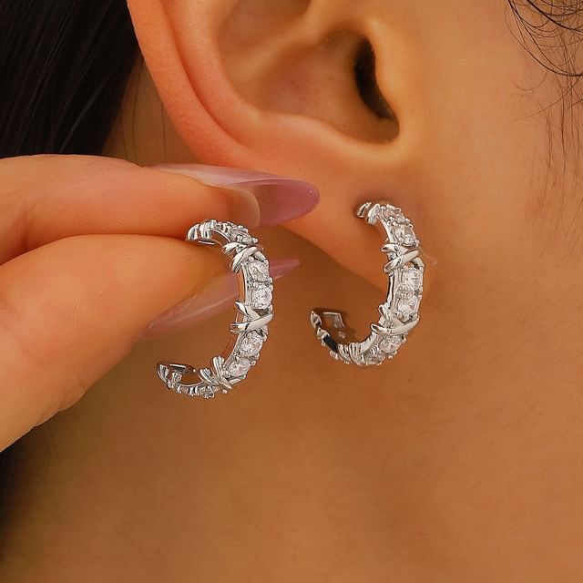 Seirios-Rhinestone Alloy Open Hoop Earring Set