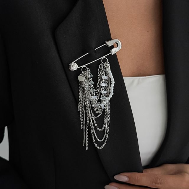 Seirios-Rhinestone Safety Pin Brooch