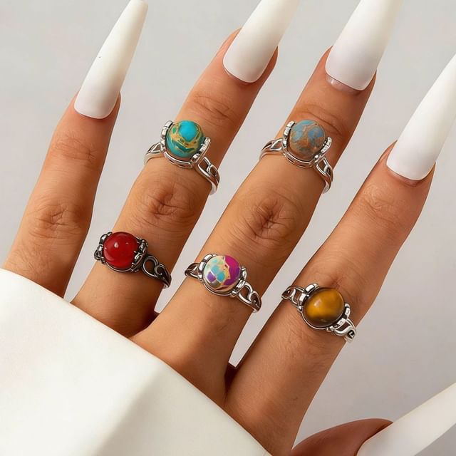 Seirios-Rotatable Faux Gemstone Bead Alloy Ring Various Designs