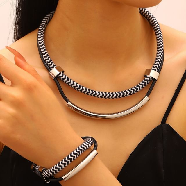Seirios-Set Layered Woven Band Necklace Bangle