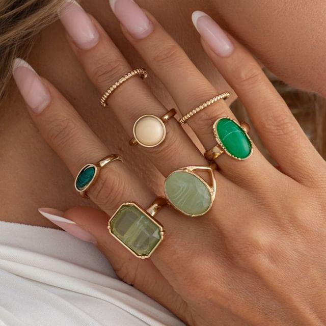 Seirios-Set Of 7 Resin Thin Ring