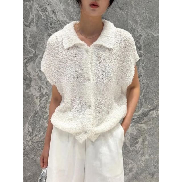 Seoulchic-Cap-Sleeve Plain Knit Top
