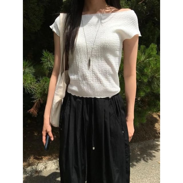 Seoulchic-Cap-Sleeve Plain Ruched Top