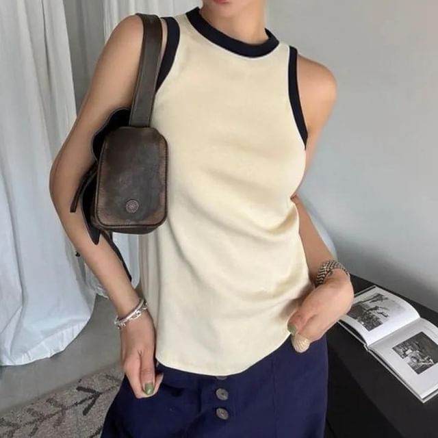 Seoulchic-Contrast Trim TankTop
