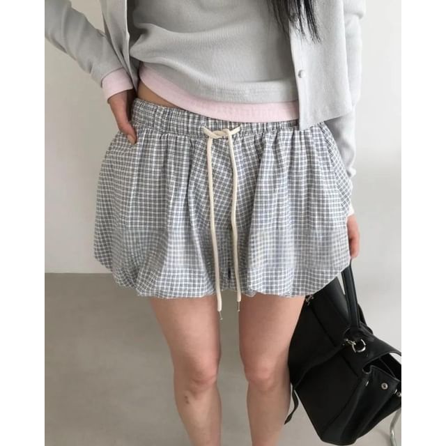 Seoulchic-Drawstring Plaid Balloon Shorts
