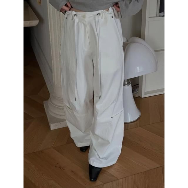 Seoulchic-Drawstring Plain Cargo Pants