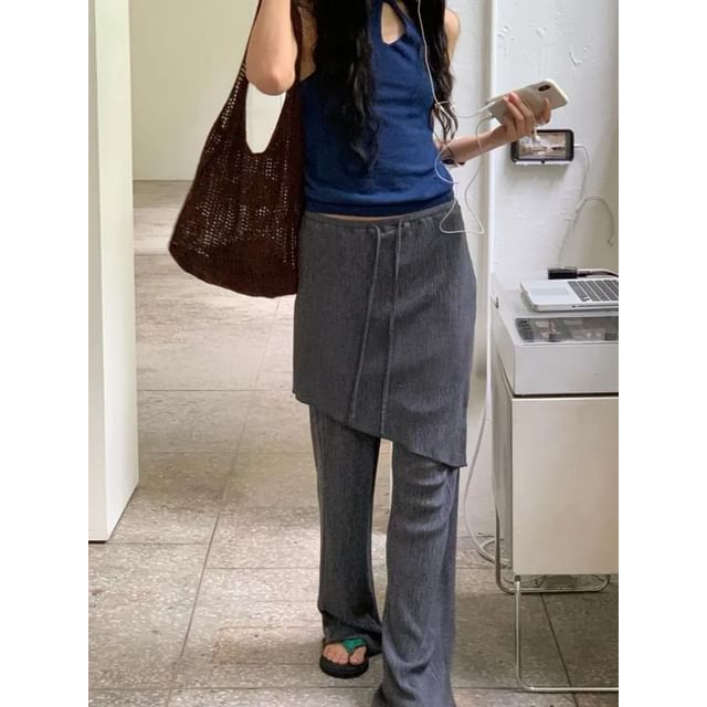 Seoulchic-Drawstring Plain Layered Wide-Leg Pants
