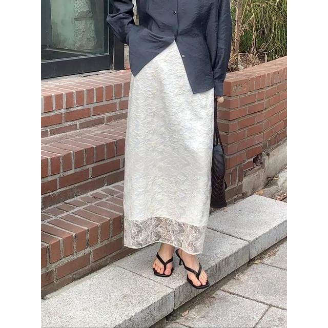 Seoulchic-Lace Slit Maxi Skirt