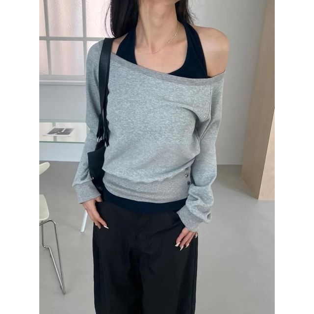Seoulchic-Long-Sleeve Button-Up Layered Sweatshirt
