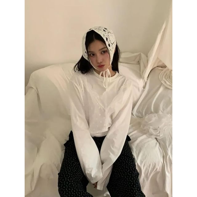 Seoulchic-Long-Sleeve Lace Panel Top