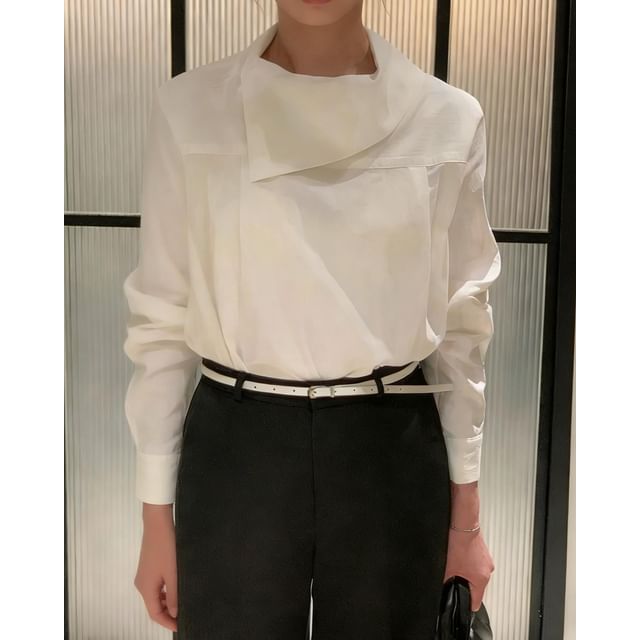 Seoulchic-Long-Sleeve Plain Blouse