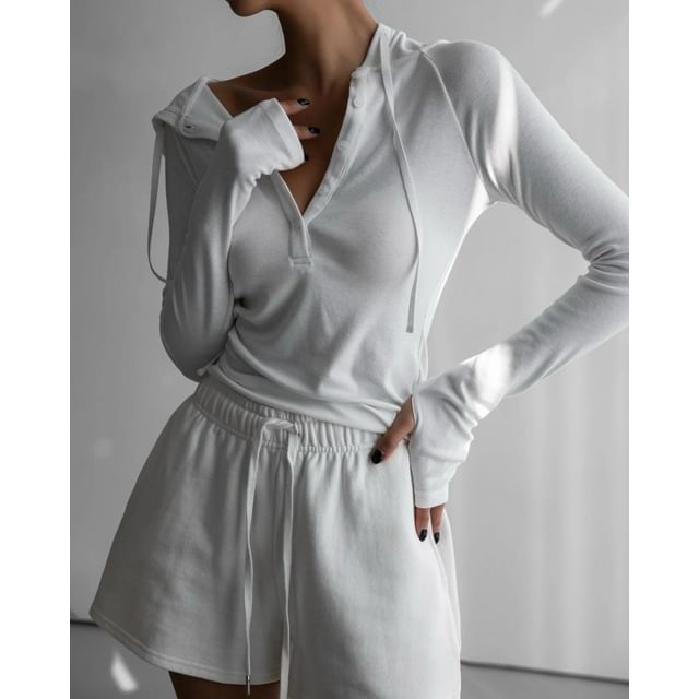 Seoulchic-Long-Sleeve Plain Button-Up Hoodie