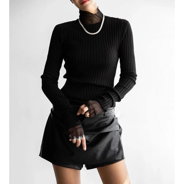 Seoulchic-Long-Sleeve Plain Knit Top