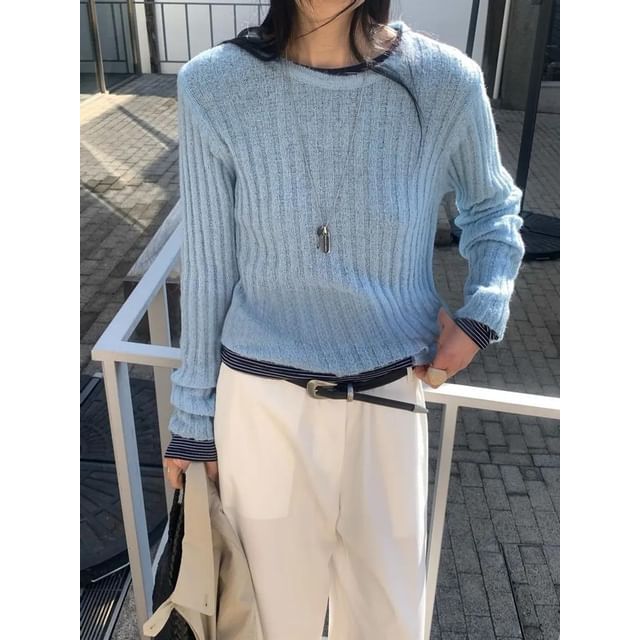 Seoulchic-Long-Sleeve Plain Knit Top