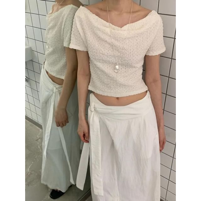 Seoulchic-Off-Shoulder Plain Ruched Crop Top