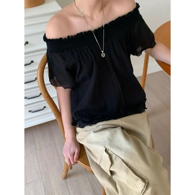 Seoulchic-Off-Shoulder Plain Ruched Top