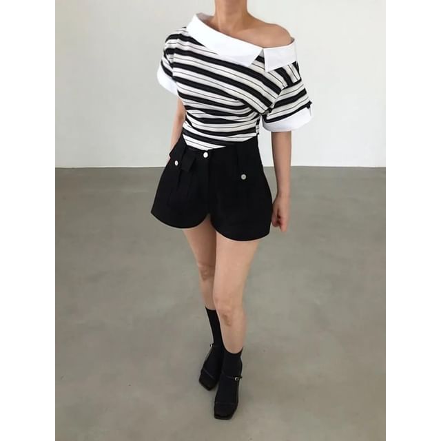 Seoulchic-One-Shoulder Striped Top