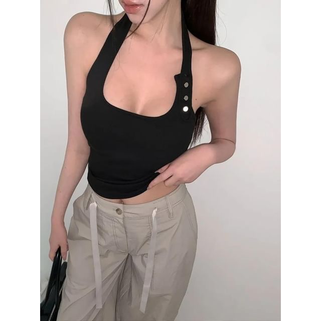 Seoulchic-Padded Halter Crop Tank Top