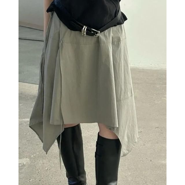 Seoulchic-Plain Asymmetrical Hem Midi Skirt
