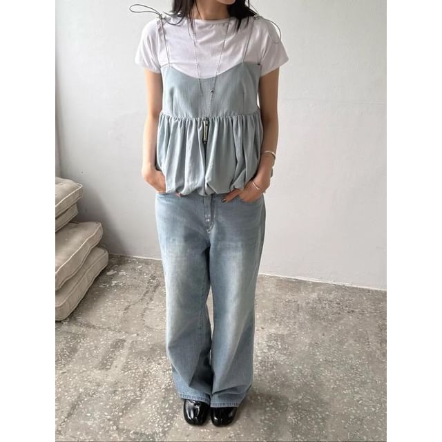 Seoulchic-Plain Bubble Hem Camisole Top