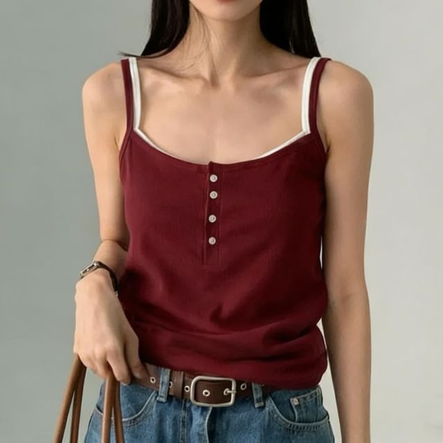 Seoulchic-Plain Button-Up Camisole Top