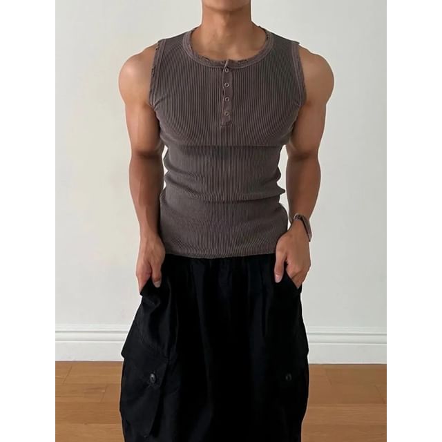 Seoulchic-Plain Button-Up Tank Top