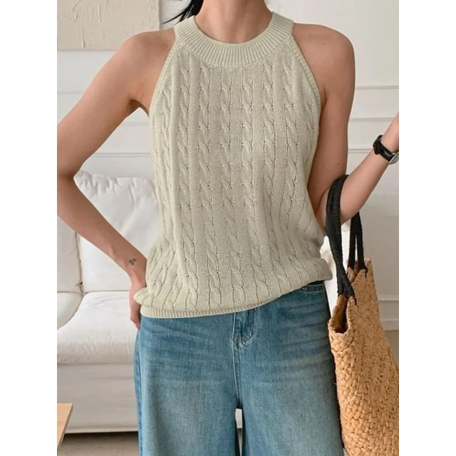 Seoulchic-Plain Cable Knit Tank Top