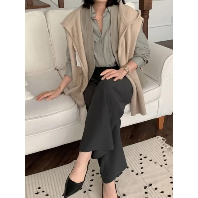 Seoulchic-Plain Hooded Shawl