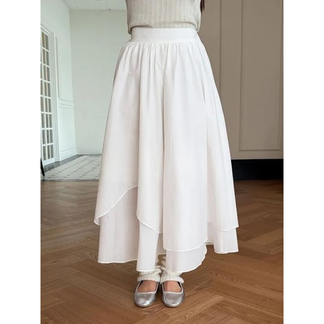 Seoulchic-Plain Layered Maxi Skirt