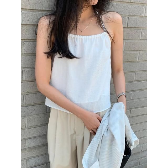Seoulchic-Plain Slit Halter Camisole Top