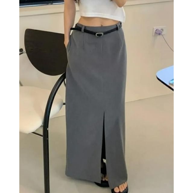Seoulchic-Plain Slit Maxi Skirt