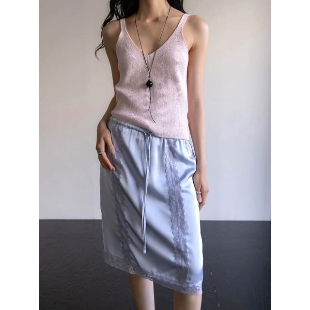 Seoulchic-Plain V-Neck Knit Tank Top