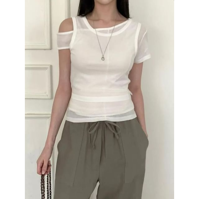 Seoulchic-Short-Sleeve Plain Layered Top