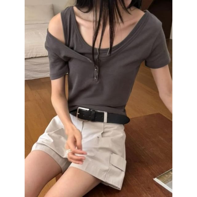 Seoulchic-Short-Sleeve Plain Layered Top