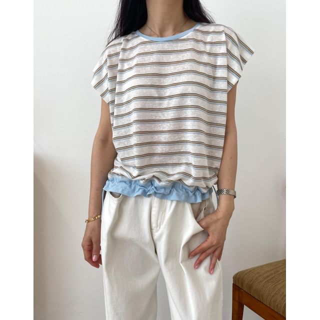 Seoulchic-Short-Sleeve Striped Drawstring Top