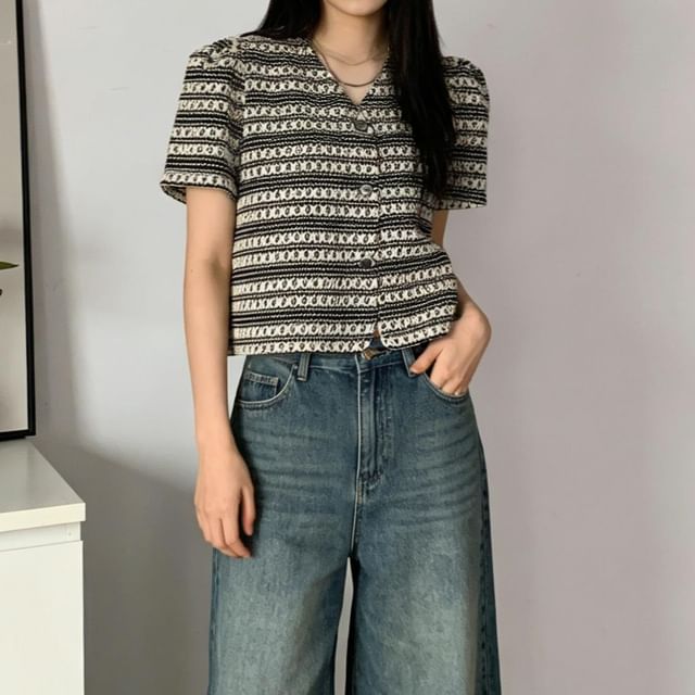 Seoulchic-Short-Sleeve Tweed Crop Jacket