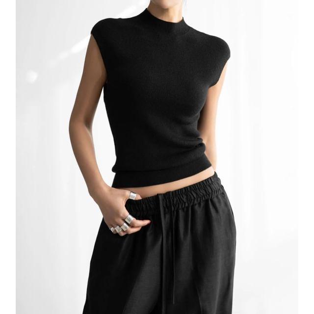Seoulchic-Sleeveless Plain Knit Top