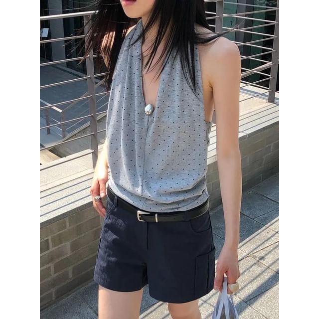 Seoulchic-V-Neck Dot Halter Tank Top